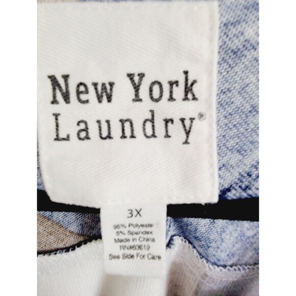 New York Laundry 3X Plaid Soft‎ V-Neck Roll Tab Sleeve Tunic Top Blue Gold - Picture 4 of 9